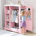 thumbnail image 5 of Reasea Kids Armoire with Mirror, Dress up Storage for Children Costume, Wardrobe Closet with Jewelry Cabinet for Bedroom, Kids Room, Girl, Pink, 5 of 10