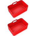 thumbnail image 2 of Air Fryer Silicone Bakeware Silicone Pot Reusable Air Fryer Diners Basket for Double Air Fryer Oven Accessories MICROWAVES 2PCS - Red, 2 of 5