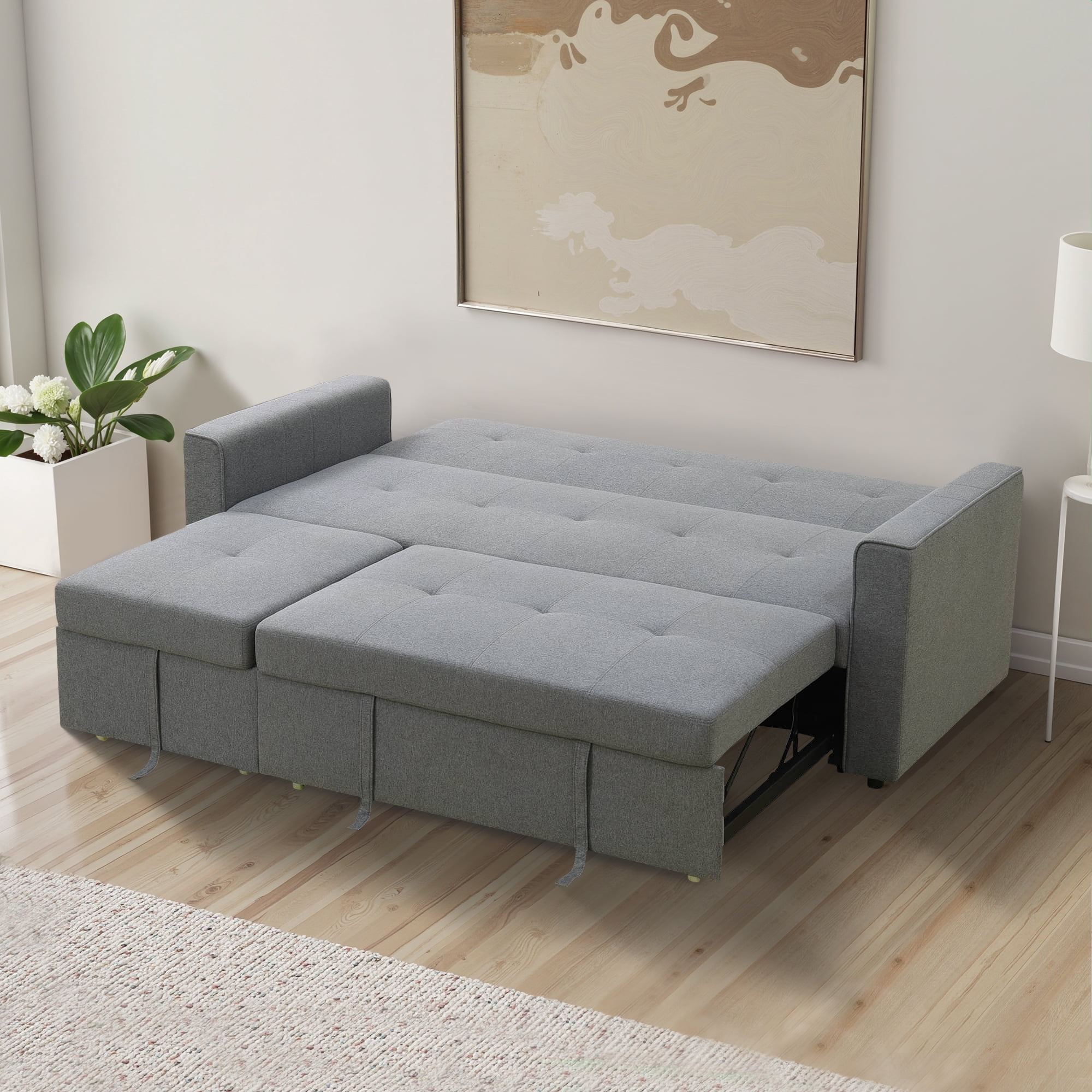 MAYEERTY Grey Fluffy Fabric 1-Piece Living Room Wide Sofabed