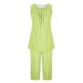 thumbnail image 4 of successthop Womens Summer Pajamas Capri Sets Army Green Lightweight Striped Sleeveless Tank Tops 2 Piece Loungewear L, 4 of 6