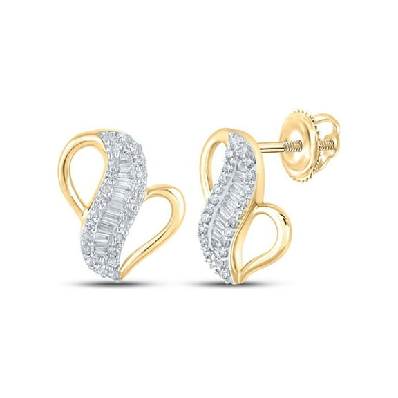 Macey Worldwide Jewelry 10k Yellow Gold Baguette Diamond Fashion Earrings 1/5 Ctw