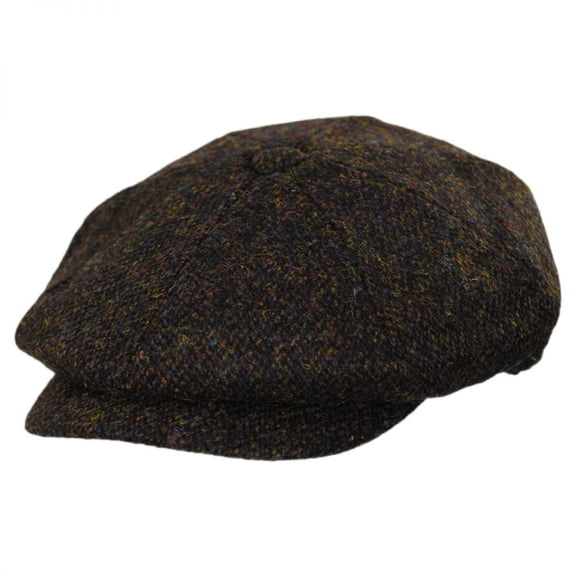 Harris Tweed Arnol Wool Newsboy Cap - S - Moss/Brown