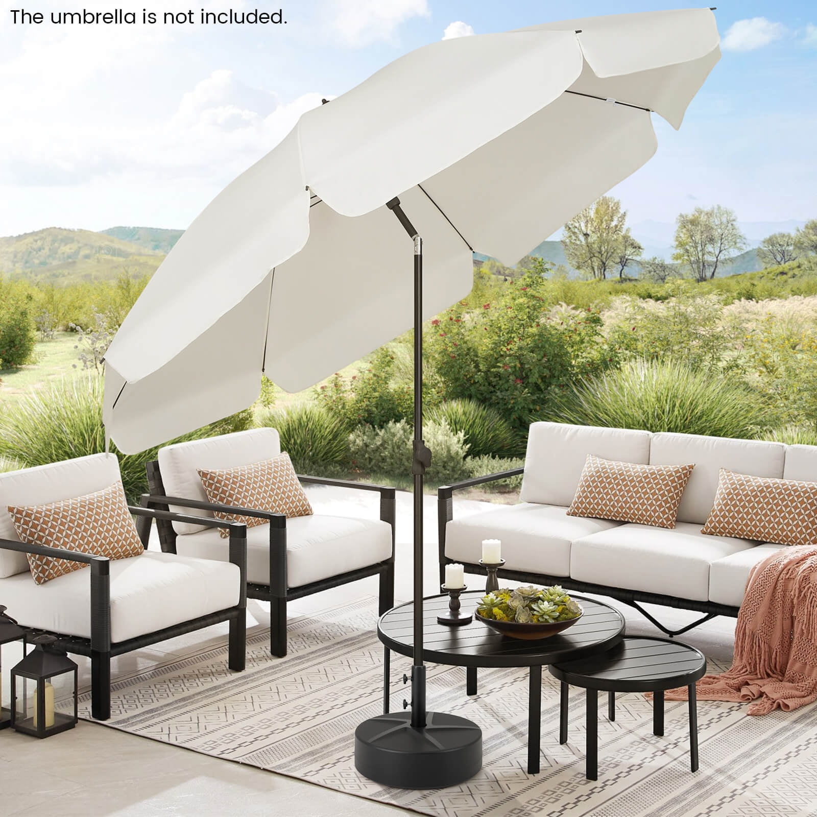 Costway Patio Round Umbrella Base with 2 Adjustable Knobs & 3 Adapters Outdoor for Poolside