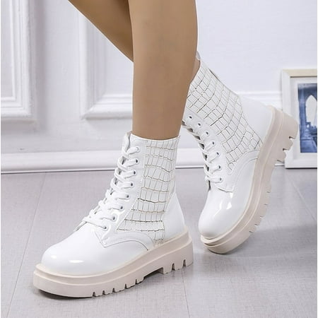 

Aueoeo Fall Booties Women s Ankle Boots Fashion Round Toe Flat Shoes Low Heels Chunky Lace-Up Bootie Comfort Shoes
