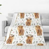SPXUBZ Highland Cow Print Blanket Cute Farm Animal Flannel Throw Blankets for kids Adults 50"x60"