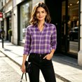 thumbnail image 7 of Warop Women's 3/4 Sleeve Plaid V Neck Blouse Shirt Lightweight Button Down Tops for Office Work Daily Wear, 7 of 7
