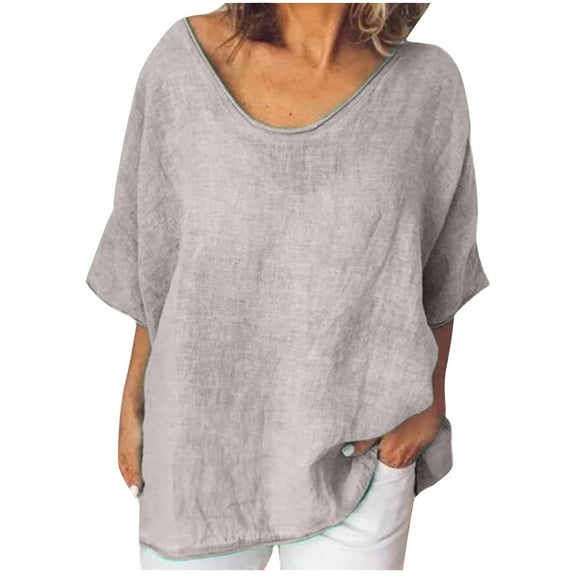 EGNMCR T Shirts for Women Womens Spring And Summer Round Neck Half Sleeve Loose Casual Cotton