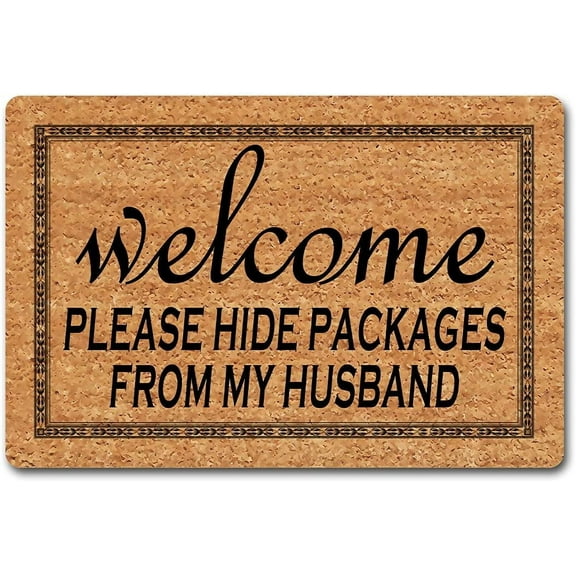 Please Hide Packages From My Husband Mats for Front Door Entry Front Porch Doormat Non-Slip Carpet Rugs Floor Mat Decorative for Home Bathroom Kitchen Indoor 16x24 Inch