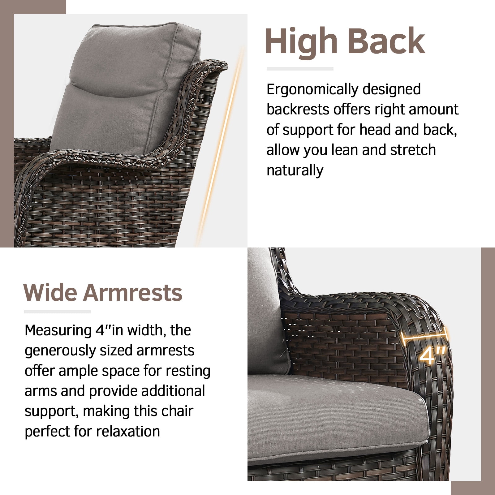 Gymojoy 4 Pieces Outdoor Patio Wicker Furniture Conversation Set All Weather High-Back Outdoor Swivel Chairs Patio Glider with Ottoman for Backyard
