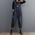 thumbnail image 4 of HBFAGFB Jumpsuit Womens Fashion Casual Denim Overalls Plus Size Loose Rompers with Pockets Black Size L, 4 of 7