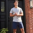 thumbnail image 3 of Shorts de jersey para hombre Hanes con bolsillo, color azul marino, talle mediano, 19 cm, 3 of 8