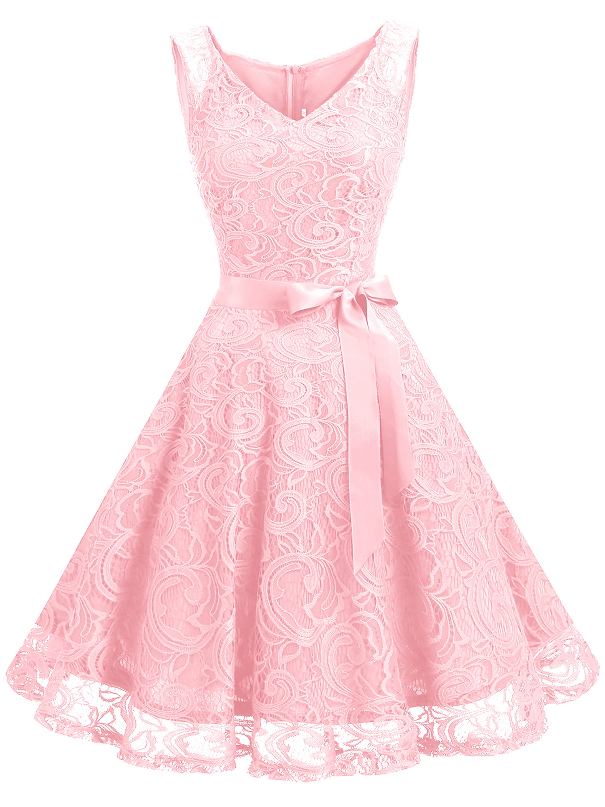 Lvnes Women Floral Lace Belted Bridesmaid Party Swing Dress V Neck Sleeveless Knee Length Prom Lvnes Women Floral Lace Belted Bridesmaid Party Swing Dress V Neck Sleeveless Knee Length Prom