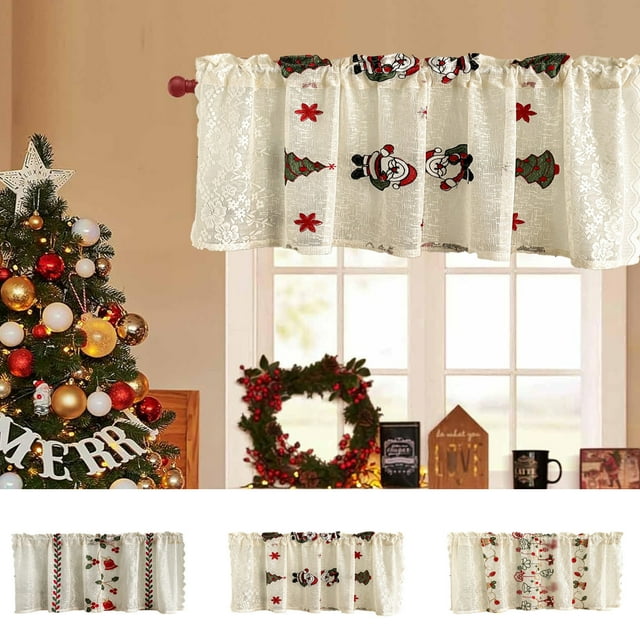Sentmoon Curtains for Bedroom Christmas Curtains Christmas Embroidery Short Curtains Holiday Theme Decorations Pastorals Style Cafes Decorative Curtains for Christmas Decoration