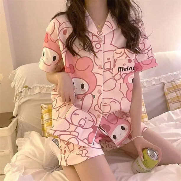 Sanrio-Pijama Kawaii de manga corta para mujer, ropa de casa con diseño de My Melody, Cinnamoroll, estilo informal, para verano
