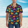 thumbnail image 2 of Balery Colorful Dinosaur Camisas hawaianas de manga corta para hombre, camisas playeras de corte holgado, camisas de vacaciones con botones,Small, 2 of 7