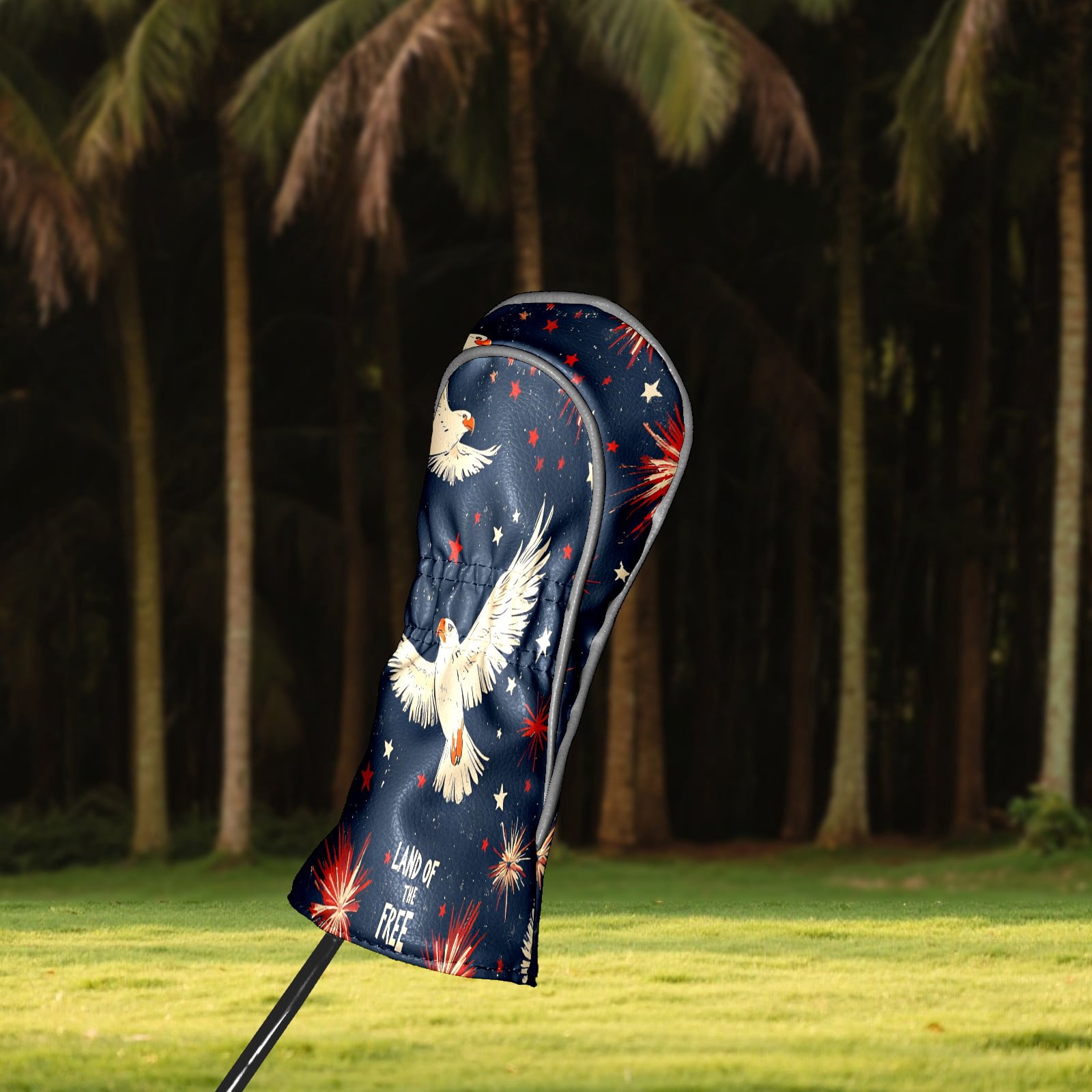 Golf Club Covers, Dark Blue Eagle Fireworks Premium PU Leather Driver Hybrid Putter Head Covers with Velvet Lining, Waterproof Golf Gifts for Men Women