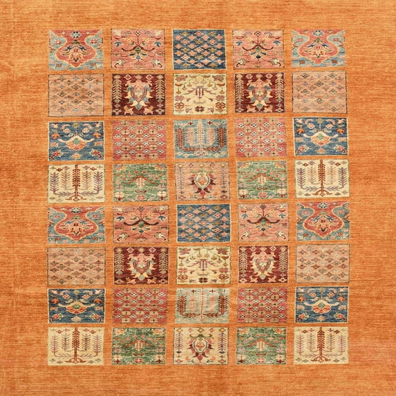 Ahgly Company Machine Washable Indoor Square Abstract Orange Area Rugs, 4' Square