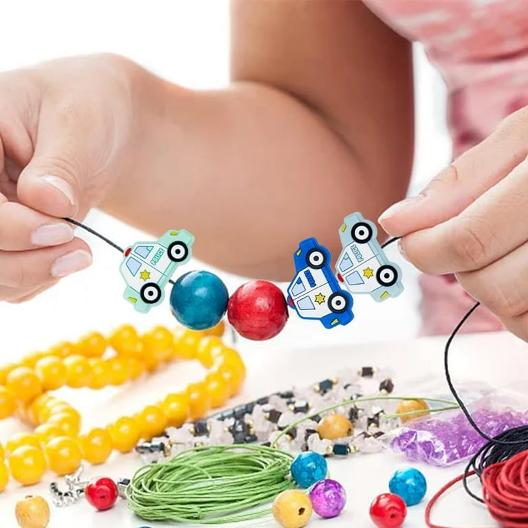 12Pcs Colors Mini Police Car Silicone Beads Cute Flat Mini