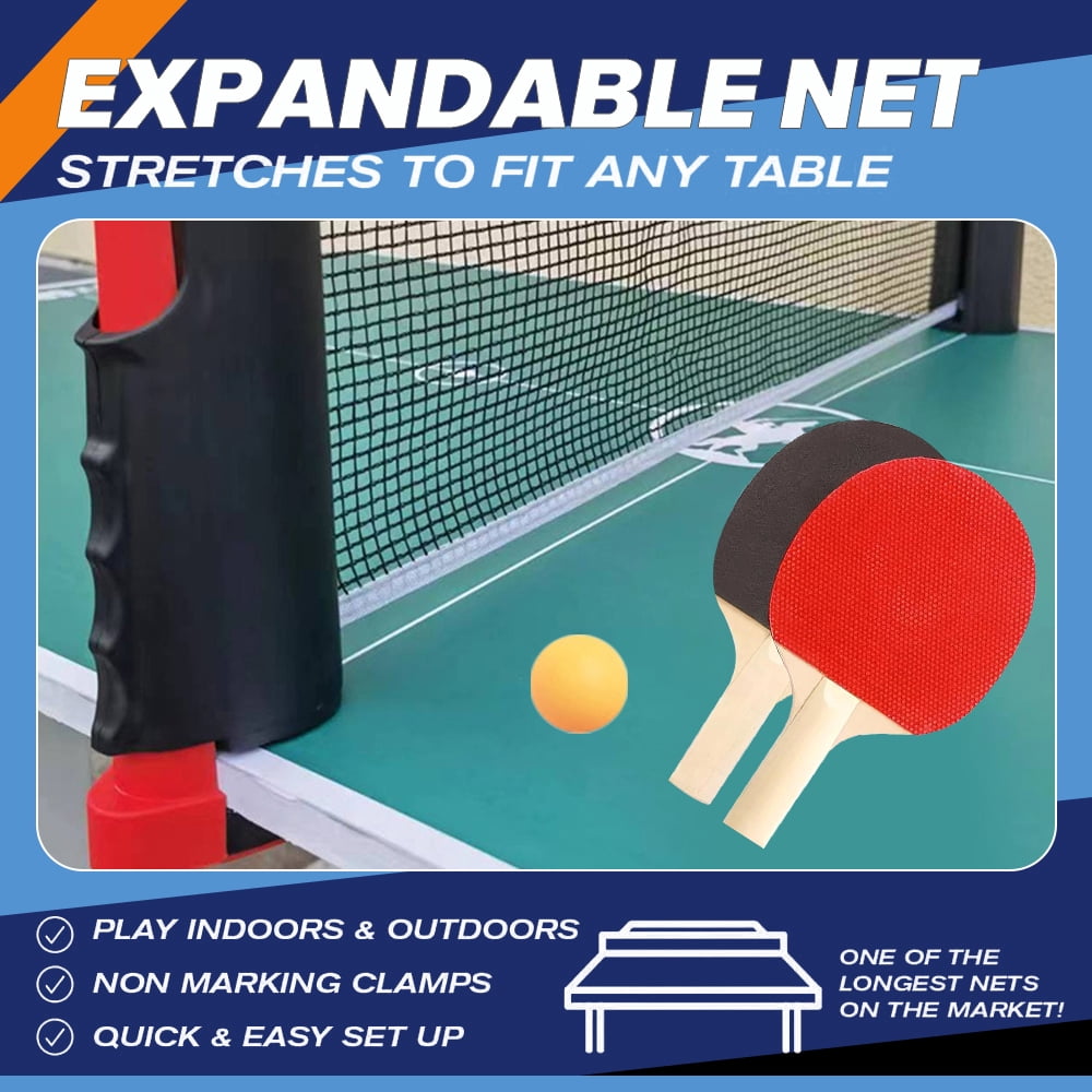 Jercoda All-in-One Ping Pong Table Tennis Set, 2 Player Set with 6 Balls and Retractable Net, Indoor Outdoor Healthy Game