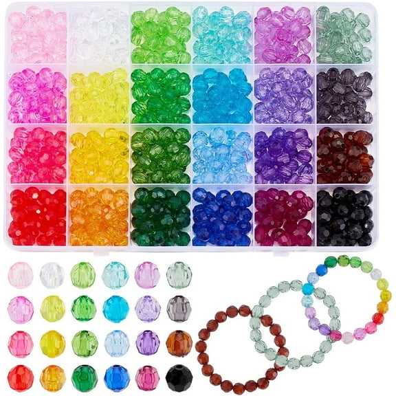 600pcs 8mm Faceted Beads for Bracelets 24 Colors Acrylic Faceted Rondelle Bead Transparent Gem Beads Rainbow Loose Bead for Bracelet Necklace Earring Jewelry Making DIY Craft