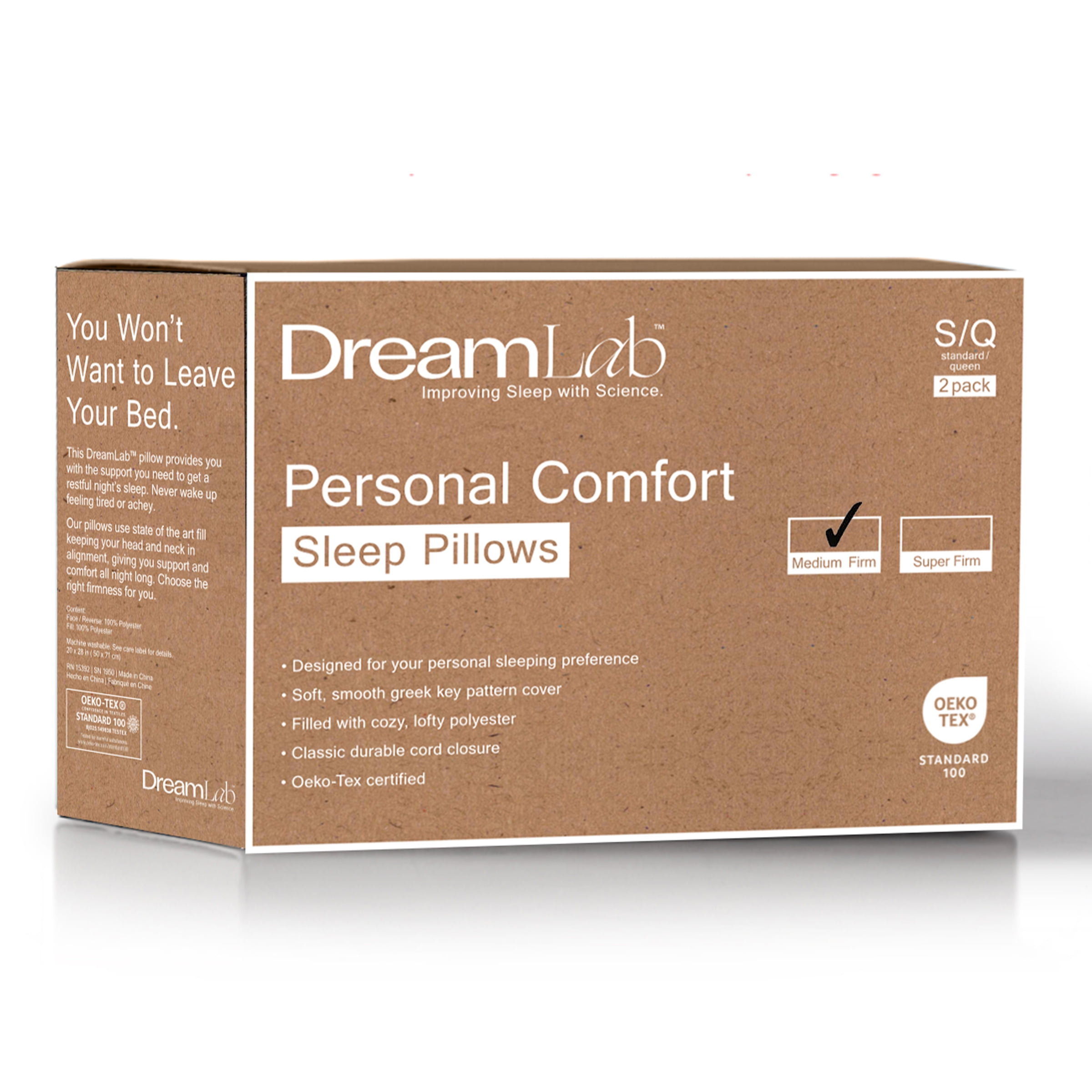 DreamLab Personal Comfort, Super Firm Support Sleep Pillows for Side Sleepers, Set of 2, King