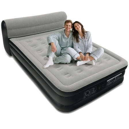 EGGORY 34" Queen Size Air Mattress with Headboard,Deluxe Raised Air Bed  with Built-in Pump for Camping & Trip & Home