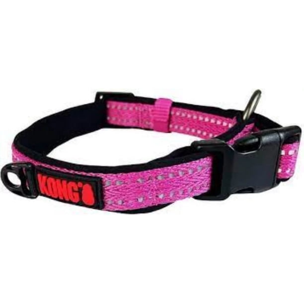Collar Acolchonado Kong Nylon Ajustable Reflectivo M Perros Color Fucsia Collar Reflectivo