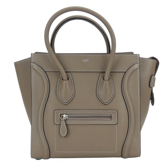Pre-Owned Celine Micro Luggage Tote Bag 189793DRU.09SO, Leather, Greige, Silver Hardware,...