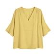 thumbnail image 5 of Admvng Woman's Tops V Neck Solid 3/4 Sleeve Casual Plus Cotton Linen Summer Basic Nice Loose Tee Shirts Size S-3XL, 5 of 8