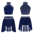 thumbnail image 6 of iiniim Kids Girls Sparkly Sleeveless Crop Top with Skirts Lyrical Latin Jazz Skating Performanc Navy Blue 12, 6 of 6