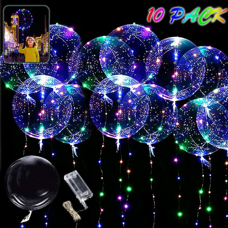 10 Pack LED Light Up BoBo Balloons 20 Transparent Colorful String Bubble  Balloon For Party Birthday Wedding Christmas