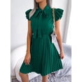 thumbnail image 4 of Spring/ Summer Temperament Women's Elegant Lacing Waist Hem Flared Pleated Skirt Bow Ruffle Dresses, 4 of 4