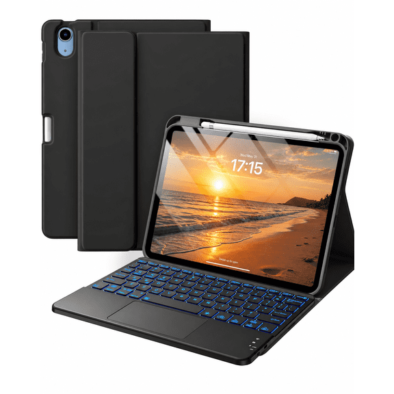 Compatible for iPad 11th 10th Generation Case with Keyboard, Folio Cover with Pencil Holder, Multi-Touch Trackpad, 7 Color Backlit, Detachable Keyboard for iPad (A16) 11th/10th Gen