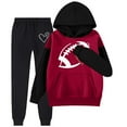 thumbnail image 5 of FAOWME Girls Fall Letter Printed Pocket Round Neck Long Sleeved Outfits Sets Tracksuits Sweatsuit Sweatshirt Tops Hoodie Trousers Pant Sets Red 13-14 Years, 5 of 6