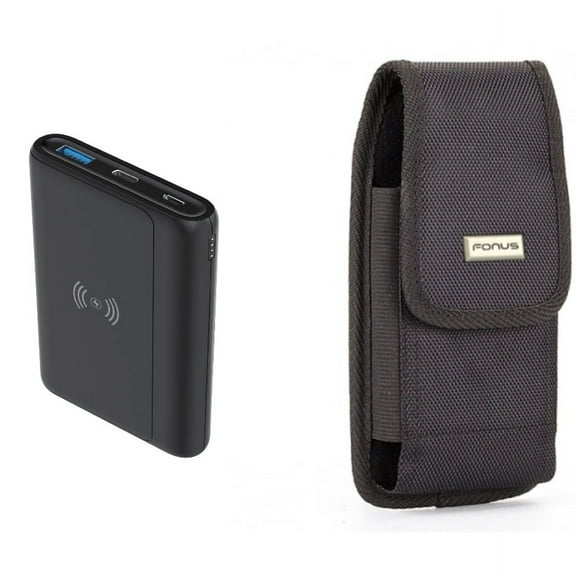 Case Belt Clip & 10000mAh Power Bank for iPhone 15 Pro - Swivel Holster Rugged Cover and Wireless Charging Backup Battery Portable Charger Slim V9O for iPhone 15 Pro (6.1")