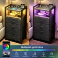 thumbnail image 5 of Night Stand with Charger Station and LED Light Black Nightstand with Drawers Bedside Table Tall Nightstand 4 Fabric Drawers, 5 of 7