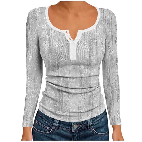 SDNall Women's Printed Long Sleeve T-Shirt - Casual Fashion with Ribbed Collar