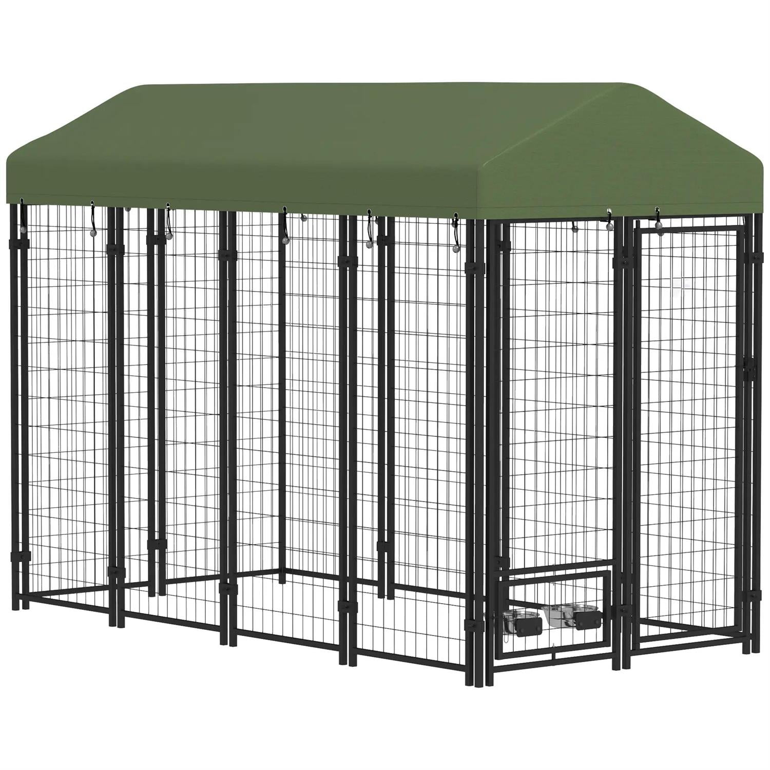 Pefilos 94" Outdoor Dog Kennel with Rotating Bowl Holders, Dog House Pet Playpen with Waterproof Cover for Large Dogs, Green
