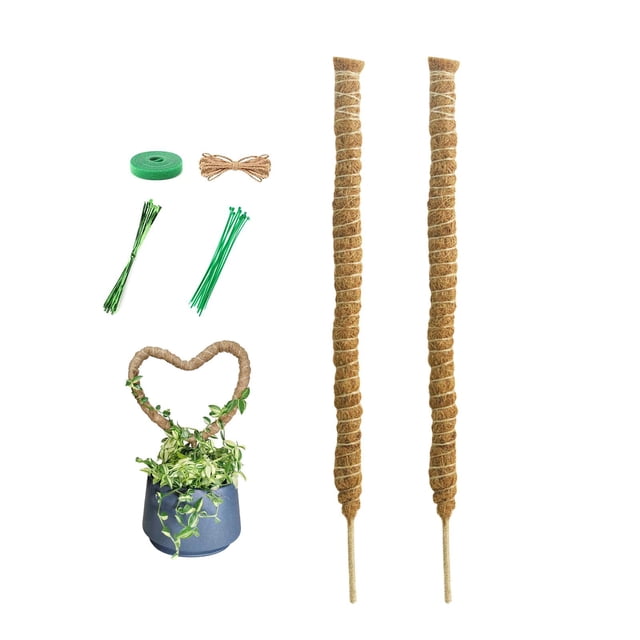 2 uds palo de de fibra soporte para plantas de interior con cuerda y lazos poste de escalada de extensión para patio jardín balcón filodendro 120cm Baoblaze poste de musgo