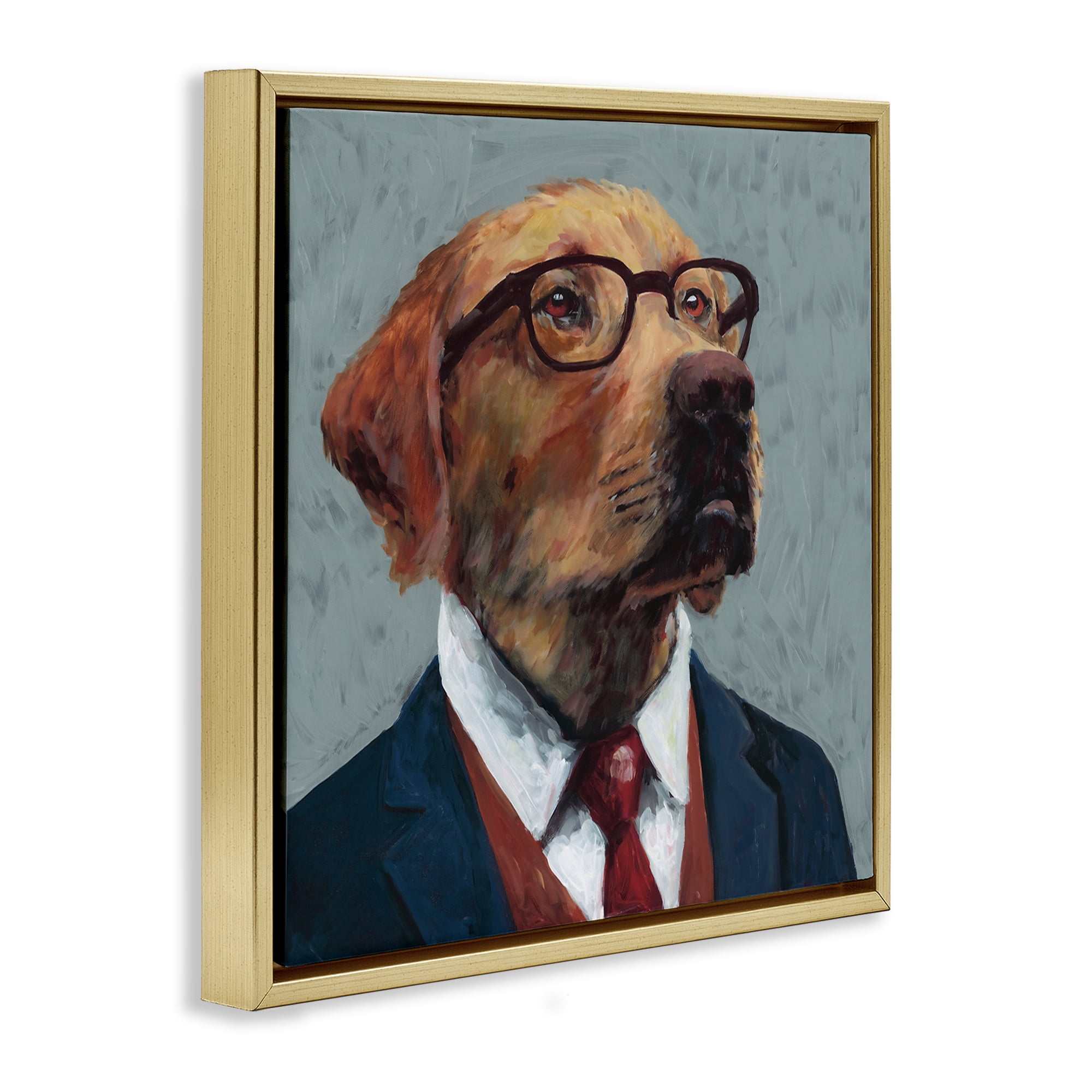 Stupell Industries Bark Kent Portrait Gold Framed Floater Canvas Wall Art, design by Studio Bautista