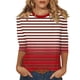 thumbnail image 2 of Honeeladyy - Camisetas básicas de rayas para mujer, manga 3/4, verano 2024, blusa deportiva, talla grande, ropa exterior (rojo, 2XL), 2 of 5
