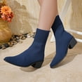 thumbnail image 5 of Navy Women Relaxed Casual Winter Temperament Commuting Thick Heeled Boots With Knitted Socks Boots Pointed Thick Heeled Shoes And Easy Wear, 5 of 9