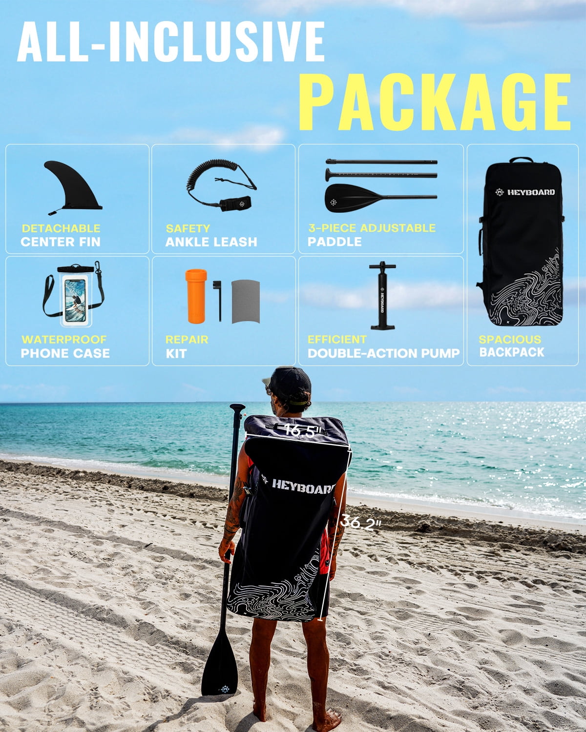 10'6" Inflatable Stand Up Paddle Board for Adults, Non-Slip EVA, Camera Mount, Gray