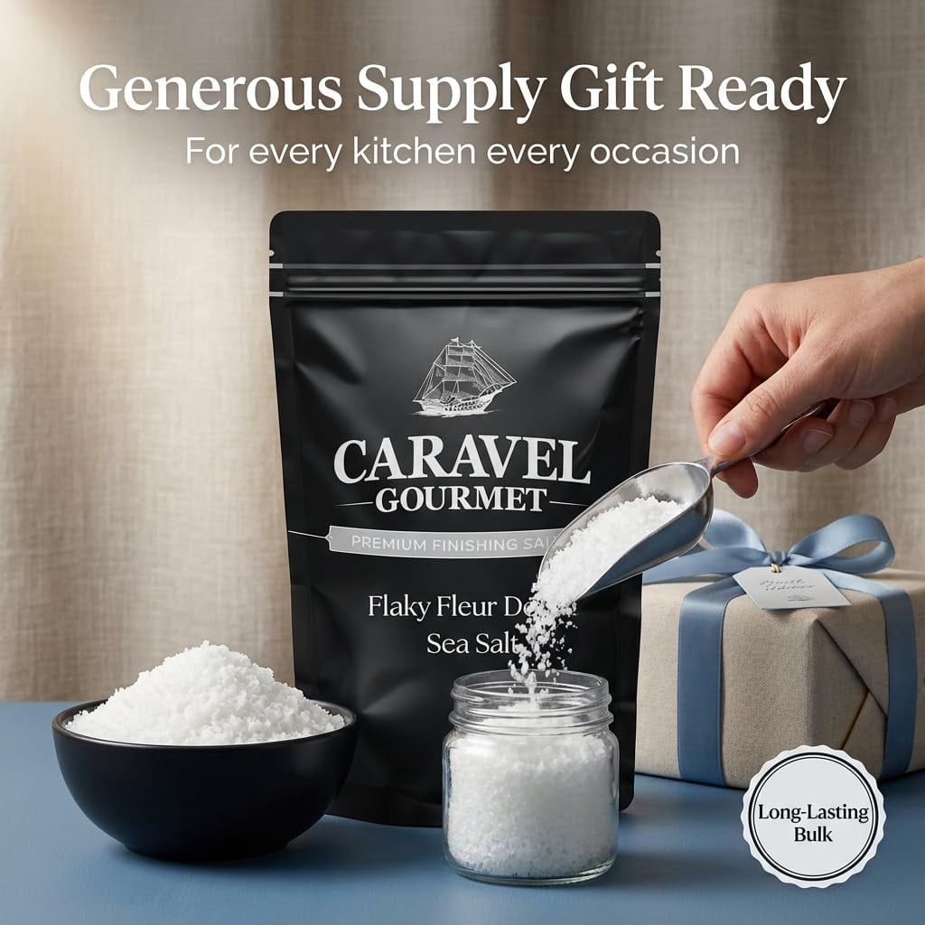 Caravel Gourmet Flaky French Fleur de Sel Sea Salt, Non-GMO, Finishing Sea Salt Flakes, 14 oz Refill Pouch