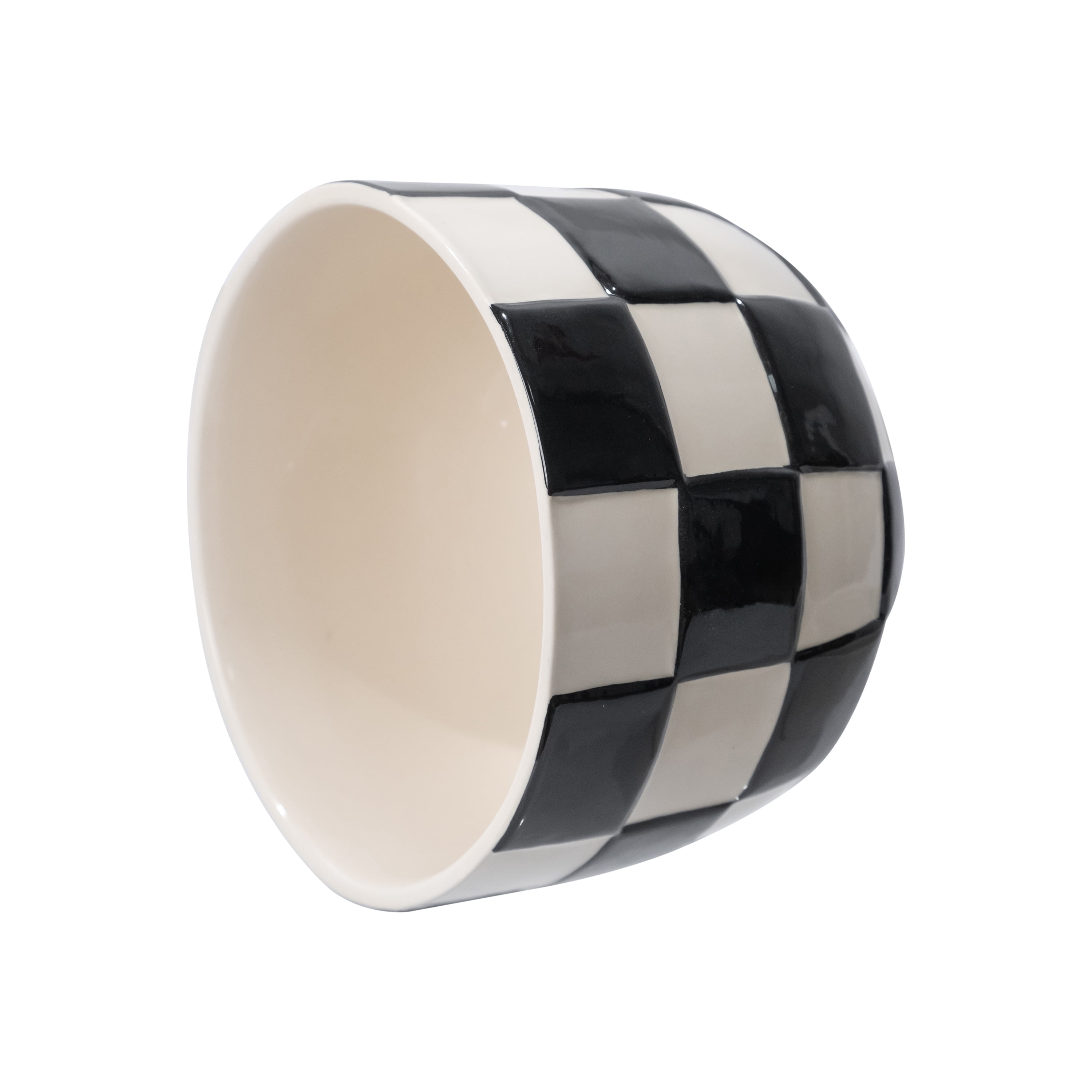 Mainstays Lennon 6" x 6" x 4.5" Round Black Checkered Ceramic Planter