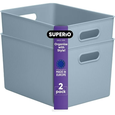 Superio Ribbed Plastic Storage Basket Organizer (2 Pack), 22 Liter Classic Closet Storage Bin for Shelf, Desk, Pantry – Store Toys, Clothes, Cosmetics, Stationary – Blue