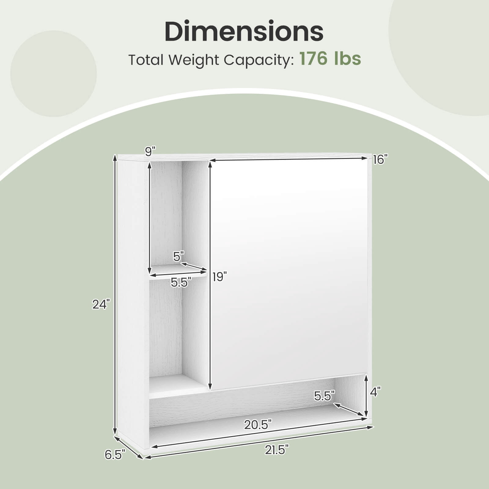Costway Bathroom Wall Cabinet with Mirror, Single Door, 3 Open Shelves & Adjustable Shelf White