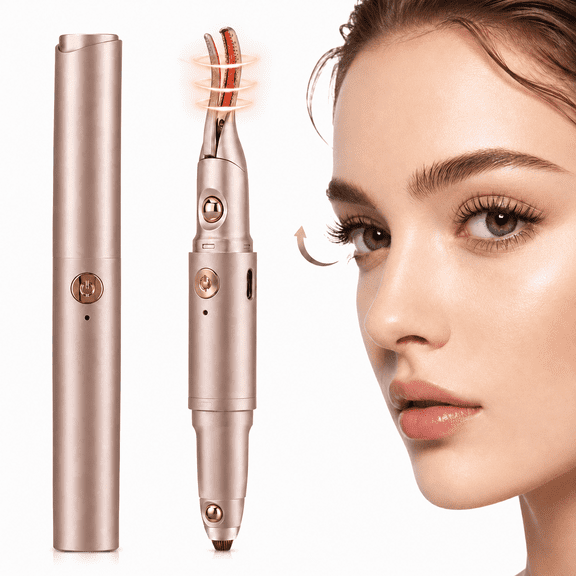 Heated Eyelash Curler for Women, 2 IN 1 Electric Lash Curler and Eyebrow Trimmer, USB-C Rechargeable Electric Eyebrow Razor with LED Light, 2 Heat Modes, Rose Gold