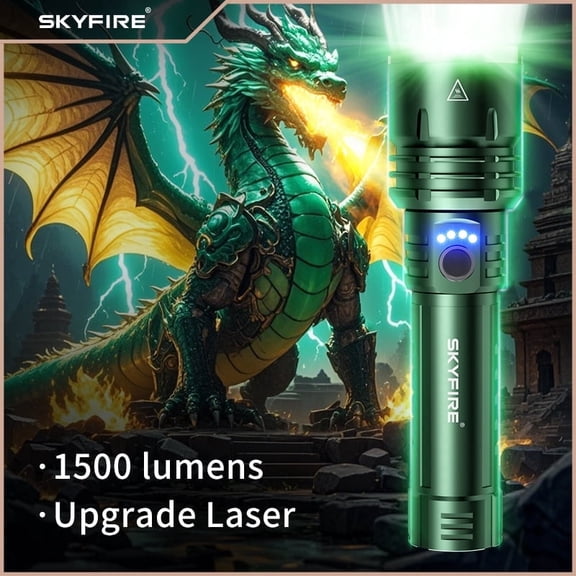 SKYFIRE 1500-Lumen Tactical Flashlight - 1500m Beam, Zoomable Focus, 5 Modes & USB-C Rechargeable. Essential for Camping, Hiking, Survival and Home Emergencies