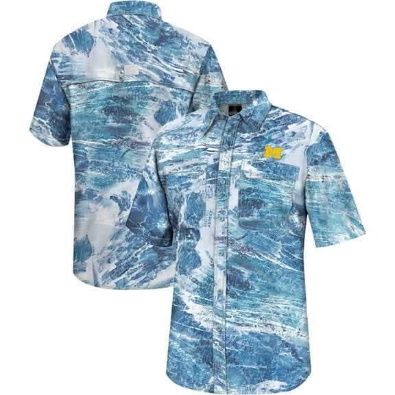 Men's Colosseum Blue Michigan Wolverines Realtree Aspect Charter Full-Button Fishing Shirt